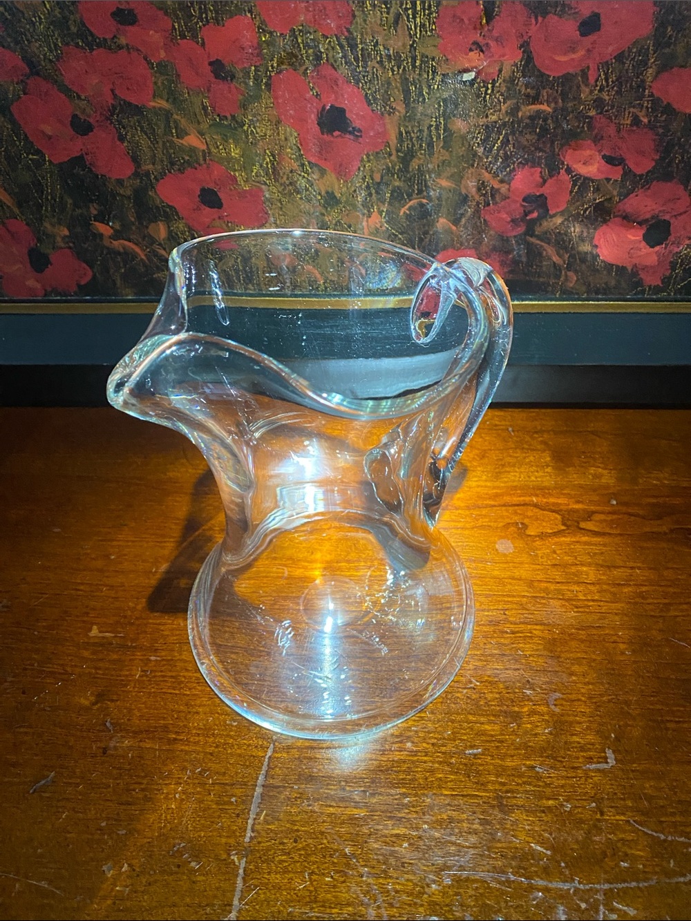 Hand-Blown Hour-Shaped Clear Glass Pitcher